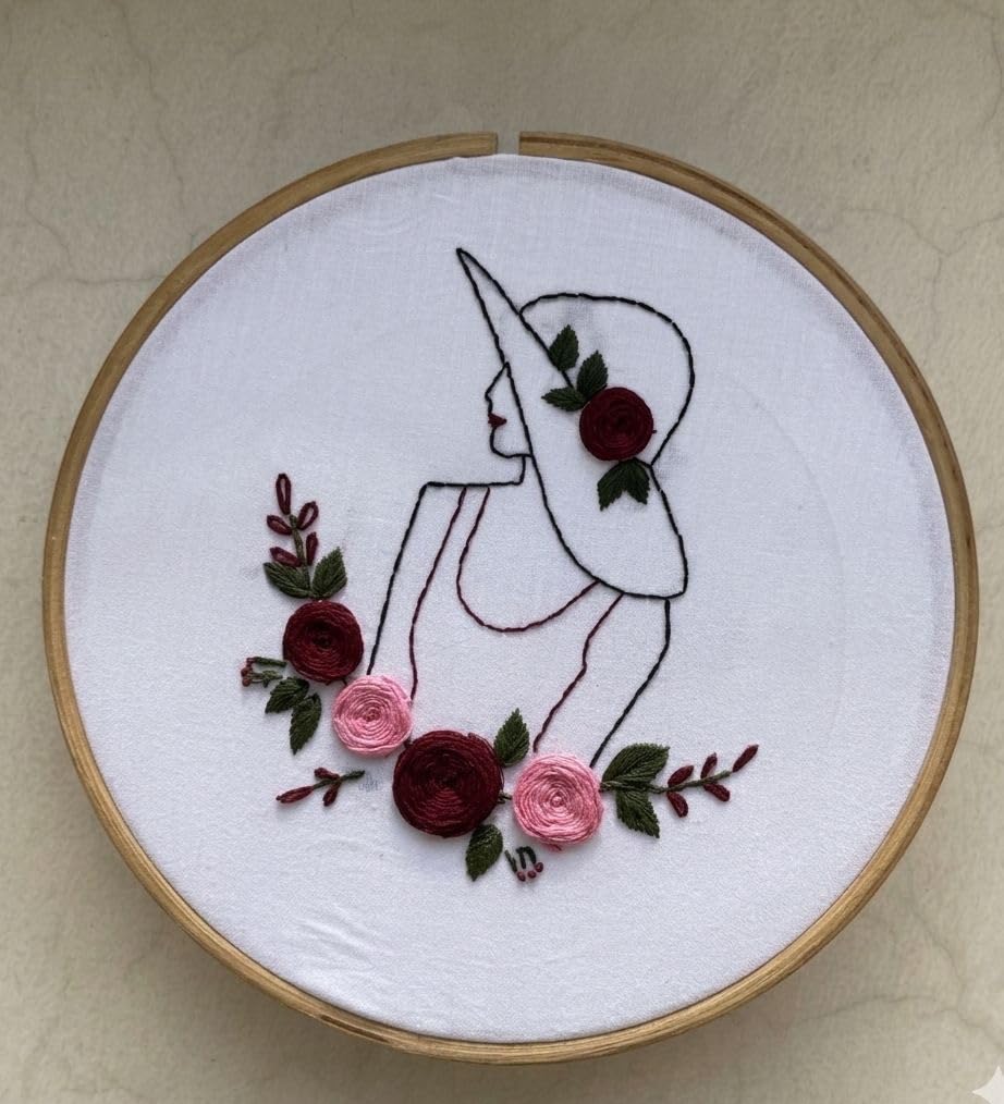 Hand Embroidery Hoop Art, Floral Design, White Fabric, Wall Decor, Wooden Hoop Frame (Standard Round Hoop)-image-3