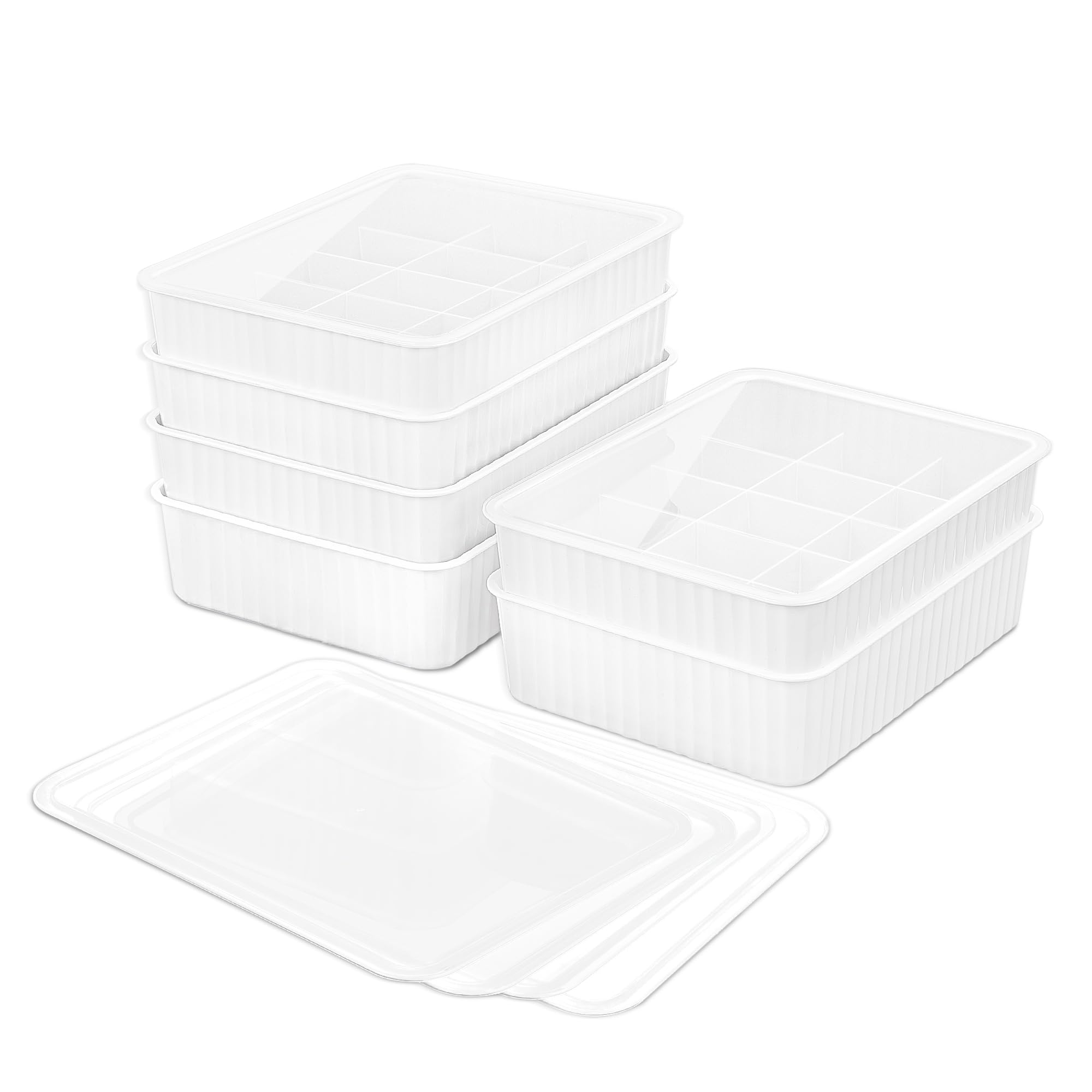 Cetomo 15 Cells Plastic Underwear Sock Drawer Organizer with Lid, Lidded Storage Box with Dividers for Bras and Socks, Basket for Closet, Stackable, White, 15 Compartments (31 x 24 x 8 cm)