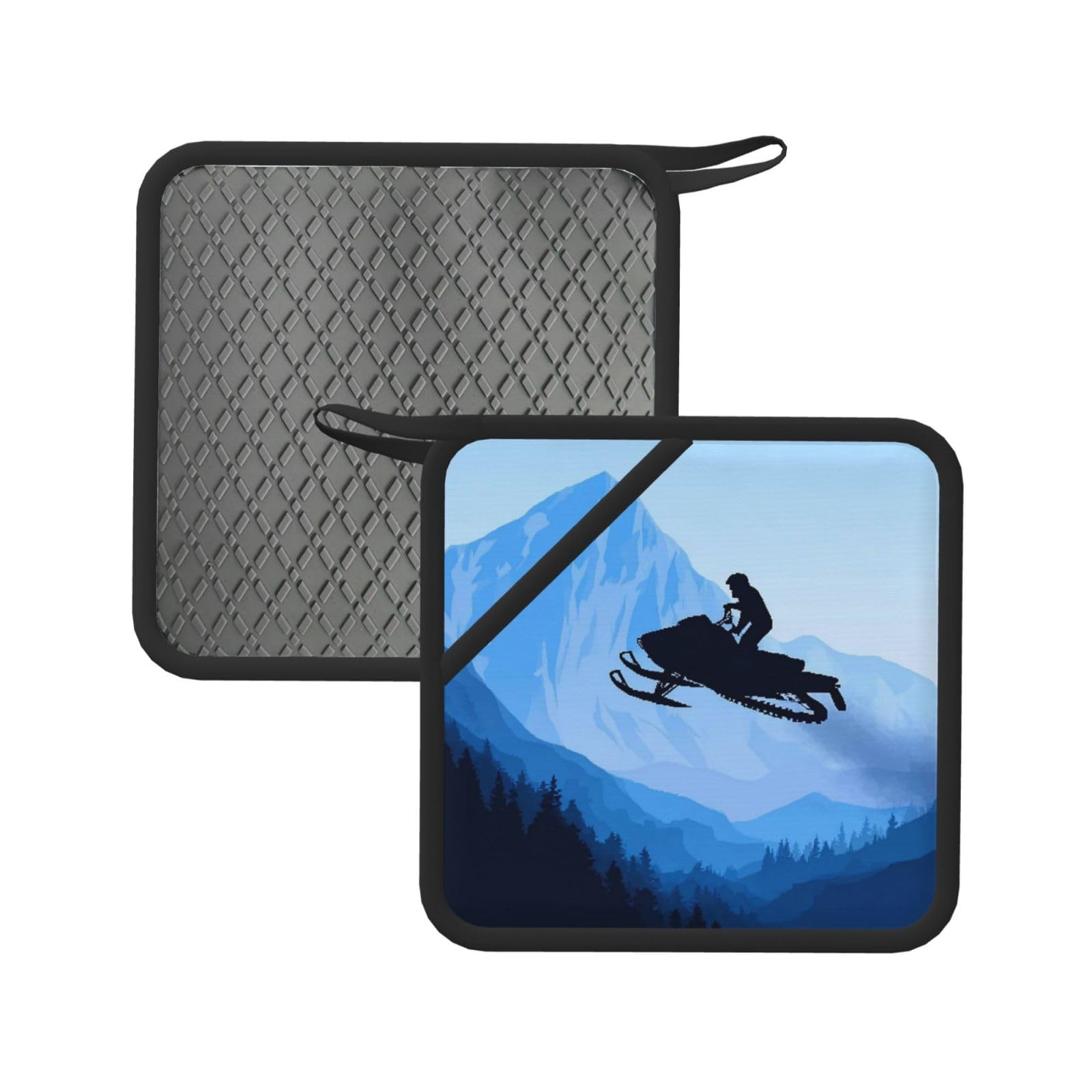Pot Holders Set of 2 Kitchen Heat Resistant Potholders Snowmobile Silicone Aunty-hot Pad Cotton Lining Oven Hot Pads for Cooking Baking BBQ Microwave Kitchen