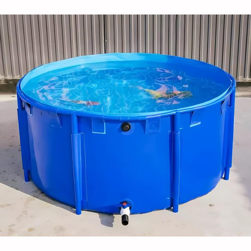 Zfmnoyev MAHFEI Segeltuch-Fischteich-Pool, runder Pool über Boden, Schwimmbäder über Boden, bringen faltbar, verschleißfest, Outdoor-Zucht, Reservoir (Farbe : Blau, Größe : 1.2x0.