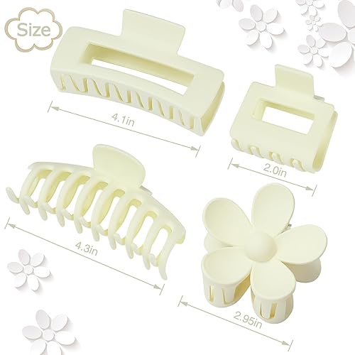 Miniatura 9 de Paquete de 4 pinzas para el pelo de flores, pinzas de pelo de plátano, pinzas rectangulares grandes y pequeñas, para mujeres y niñas, mandíbula para