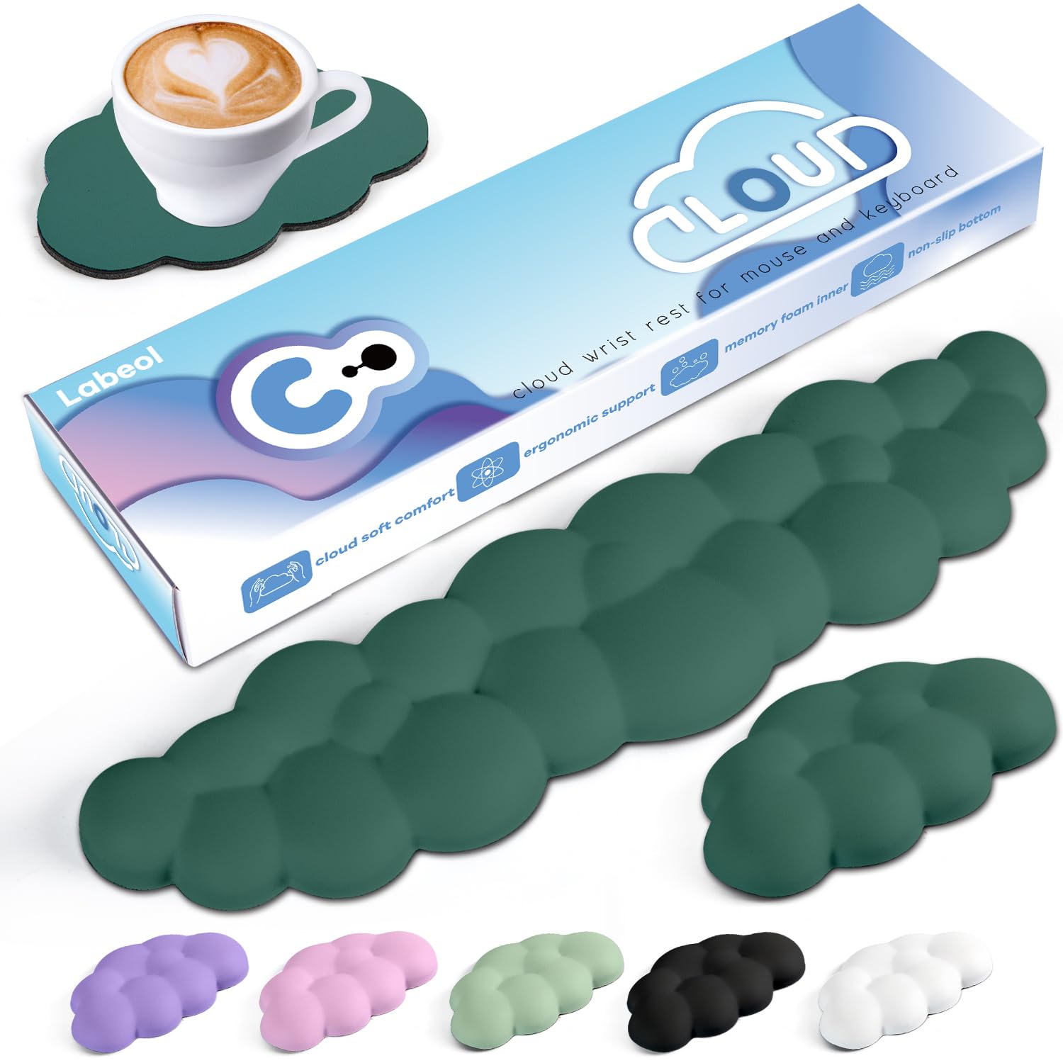 Cloud Wrist Rest for Computer Keyboard Arm Wrist Rest with Non-Slip Base Extended Wrist Rest Ergonomic Memory Foam for Keyboard and Mouse Typing Pain