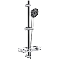 Auralum Saliscendi Doccia con Soffione 5 Geti e Mensola Doccia, 70 cm Asta Doccia Acciaio Inox con Supporto Soffione Regolabile, Colonna Doccia Senza Miscelatore Adattarsi ai Fori Esistenti, Cromo