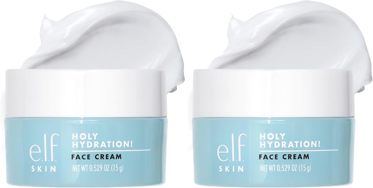 e.l.f. SKIN Mini Holy Hydration! Face Cream, Moisturizer For Nourishing & Plumping Skin, Infused With Hyaluronic Acid, Vegan & Cruelty-Free, 0.529 Oz (Pack of 2)