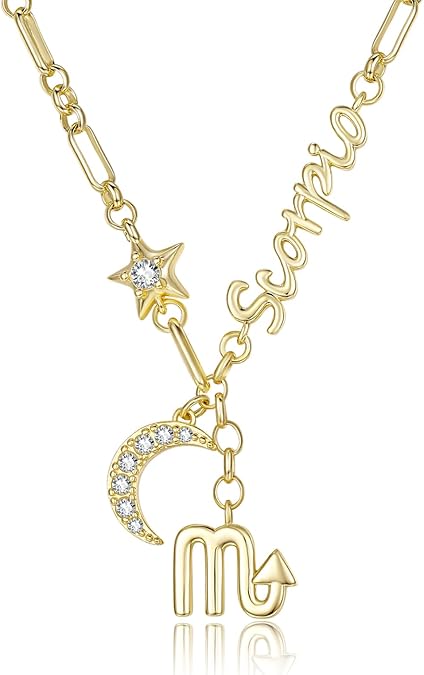Scorpio Zodiac Necklace for Women Scorpion Horoscope Constellation Pendant 14K Gold Plated Star Sign Jewelry with Crescent Moon Intuitive Birthday Gifts for Her Wife Daughter Mom Grandma