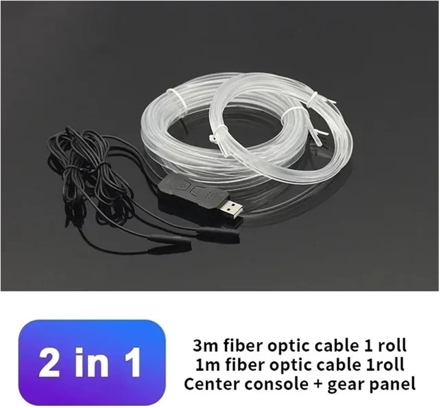 USB-Powered RGB LED Interior Car Atmosphere Light Strip - Fiber Optic Neon Ambient Lighting Kit for Center Console, Door Trim, and Dashboard Decoration(2in1)
