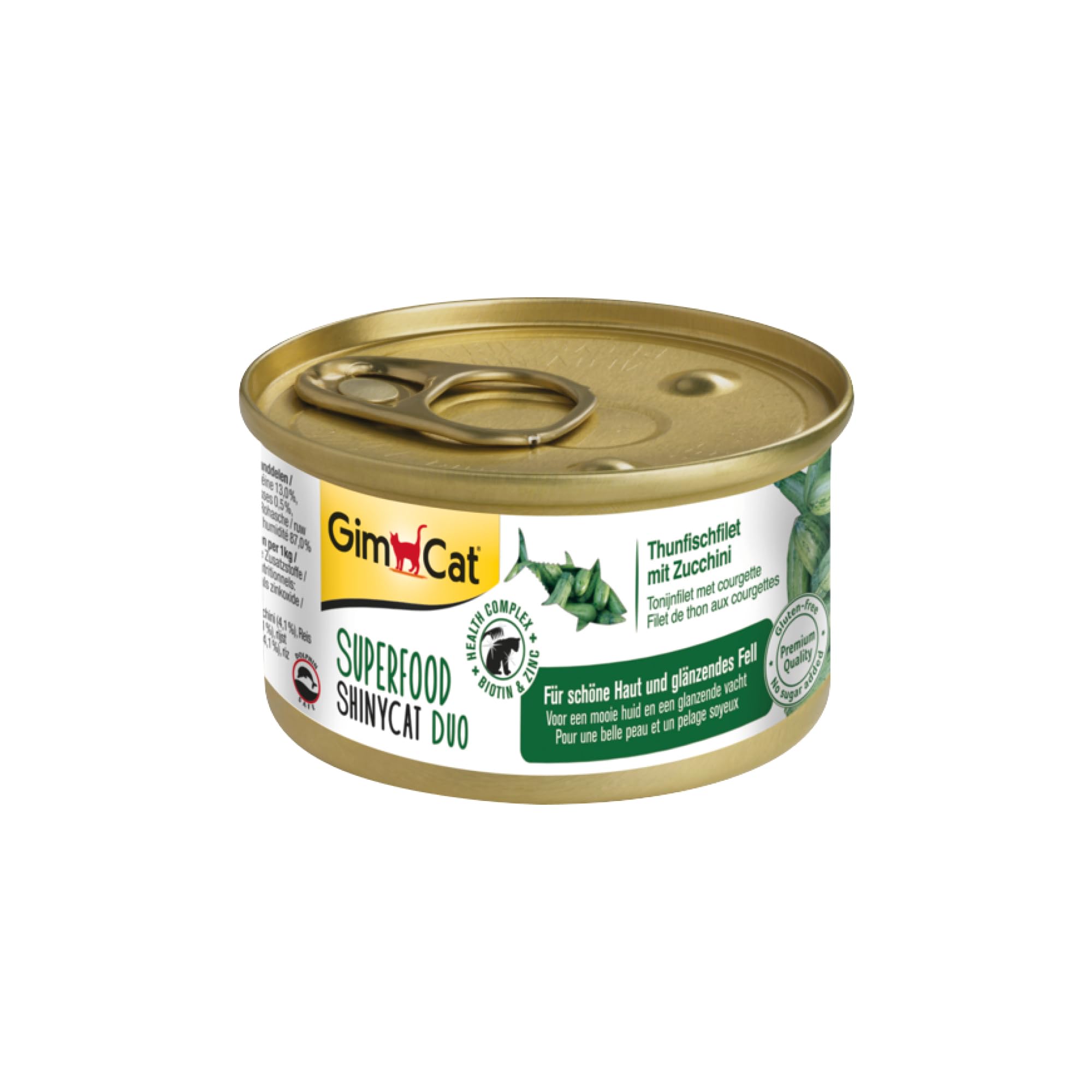 GimCat Superfood ShinyCat Duo atún con calabacín - Comida para gatos con jugoso filete y sin azúcar añadido, para gatos adultos - 24 latas (24 x 70 g)