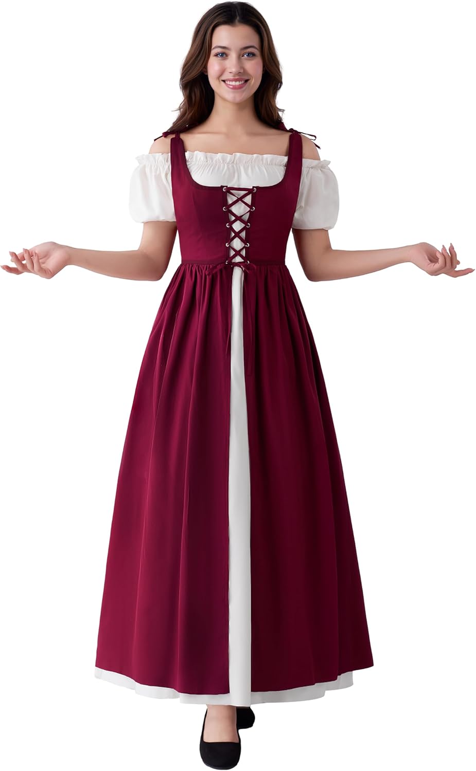 Spooktacular Creations Halloween Renaissance Dress Costume Women, Short Sleeves Medieval Peasant Ren Faire Maxi Dress - Image 2