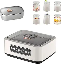 Esta iogurteira de 1,7 litros possui tempo e temperatura ajustáveis, funciona com voltagem de 110V a 240V, tem função adaptativa e um visor LED para contagem regressiva em tempo real.