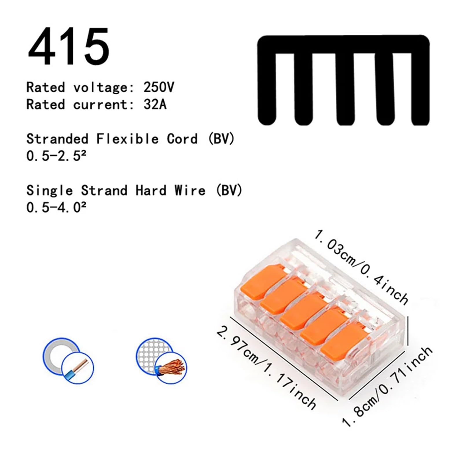 10-75 Uds. Terminales de enchufe rápido tipo Universal naranja, conectores equipos eléctricos, conector cable, 250V/32A | 75pcs Box