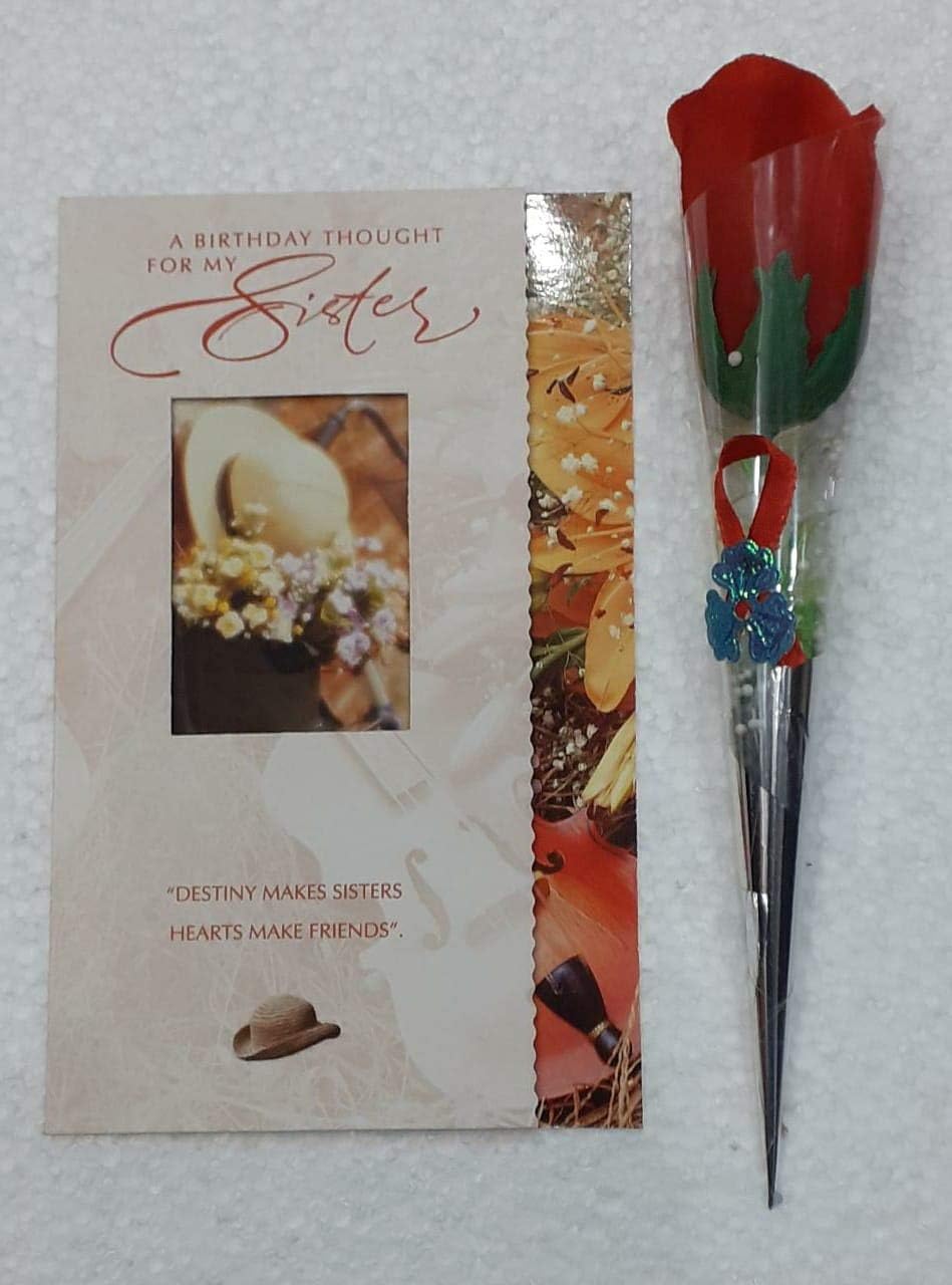 Onlinesalescantt Happy Birthday sis Greeting Cards || Destiny Makes Sisters Hearts Make Friends with Red Rose Expressions of The Heart 4021 Sister Birthday Card