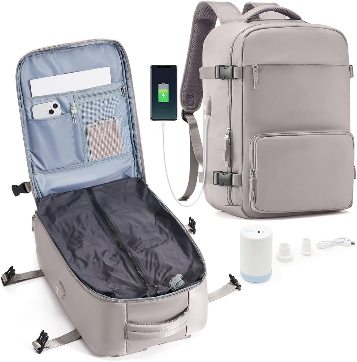 suradar Vacuum Travel Backpack with Pump Vacuum Compression Seal Vacpack Air Backpack Laptop Backpack for Women Men Carry on Backpack Personal Item Travel Bag Luggage Flight Approved Brown
