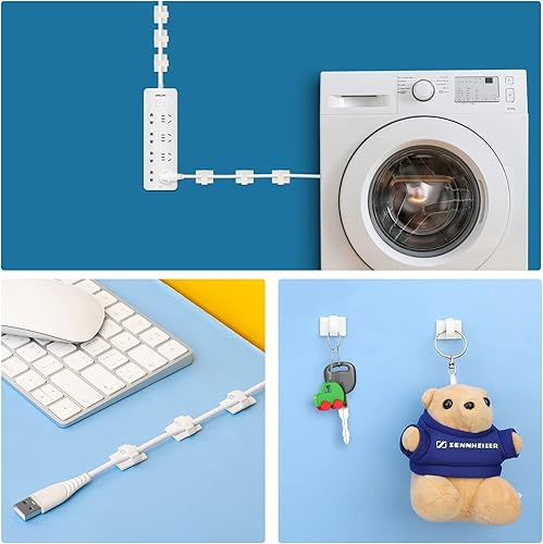 Miniatura 6 de Segarty Clip adhesivo para cables, 100 unidades pequeñas de color blanco, ideal para organizar cables, soporte de cable autoadhesivo, gestión de