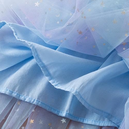 Balatale Toddler Girls Layered Tulle Tutu Dress Casual Playwear Tunic Dress Sequin Star Tulle Birthday Party Dresses-Blue 4-5T #TOP4