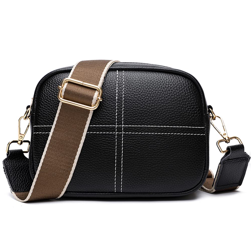Camera Crossbody Bag for Women Genuine Leather Wide Strap Shoulder Bag  Purse Trendy Design Camera Purse Crossbody Top Zip