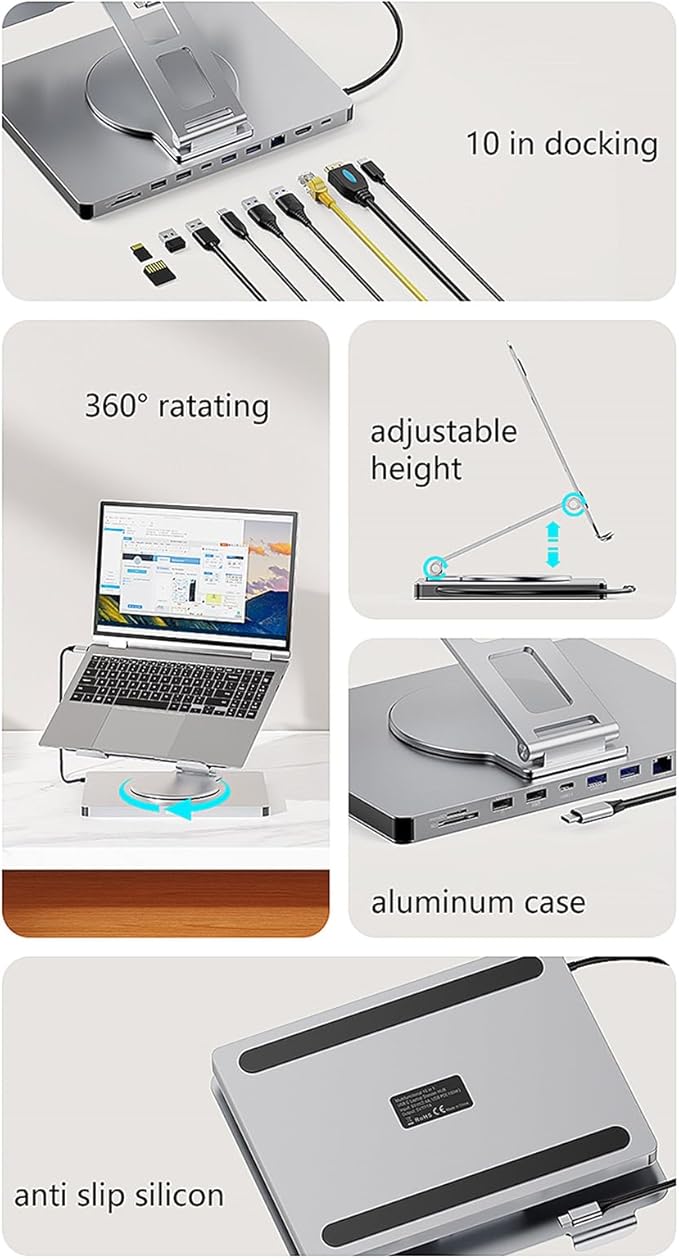 Base Docking Station para Laptop 10 Puertos con Rotación 360° miniatura 3