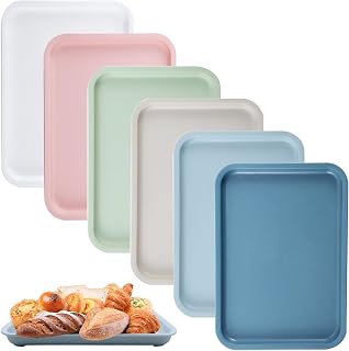 6 Stück Serviertablett Kunststoff Rechteckig Servierplatte rutschfest Tablett Klein 24.8 x 17.8 Tablett Serviertablett Kaffeetablett für Küche, Café, Hotel (6 Farben)