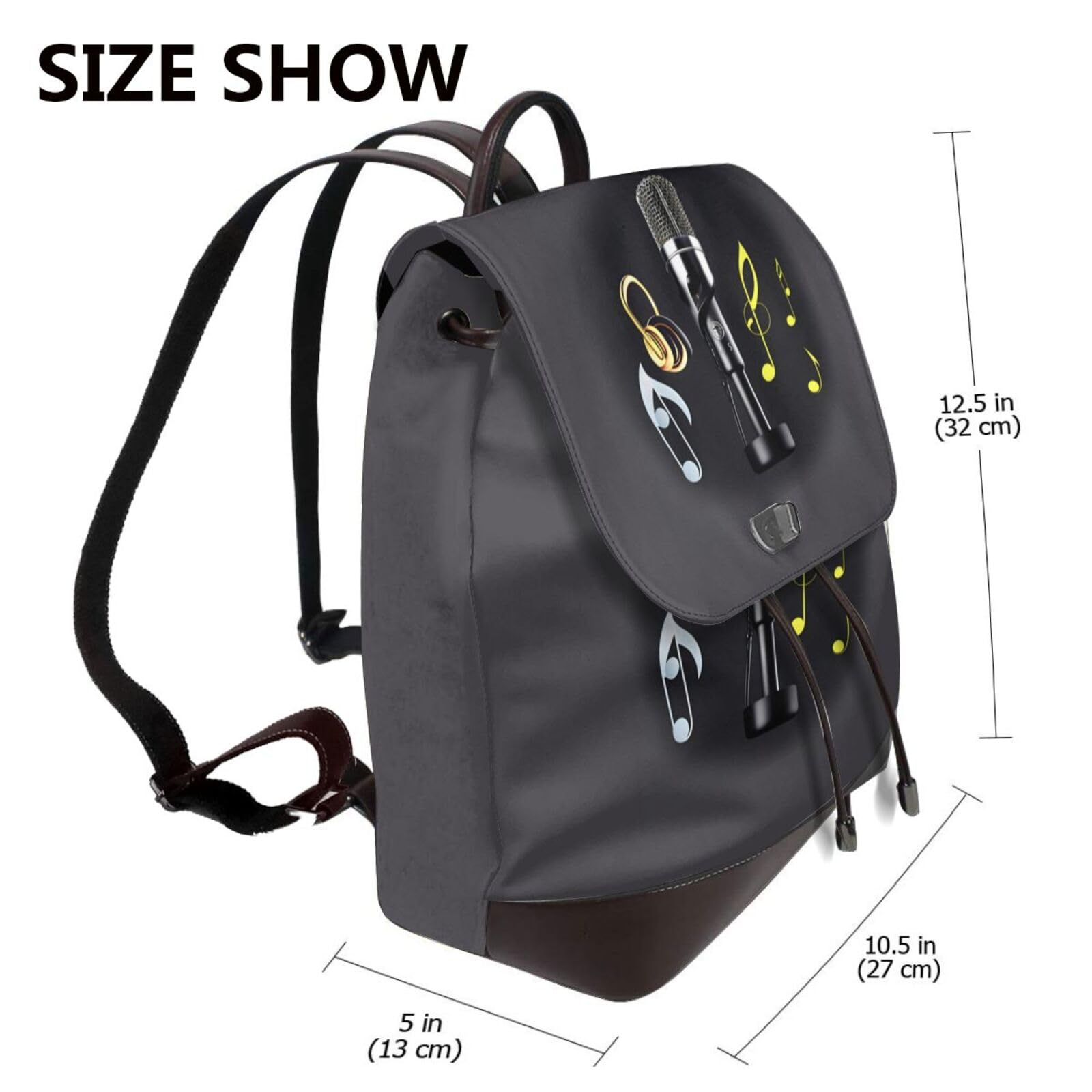 Damen-Rucksack mit Mikrofon mit Musiknoten-Druck, leicht, vielseitig, modisch, täglich, lässig, für Reisen, Arbeit