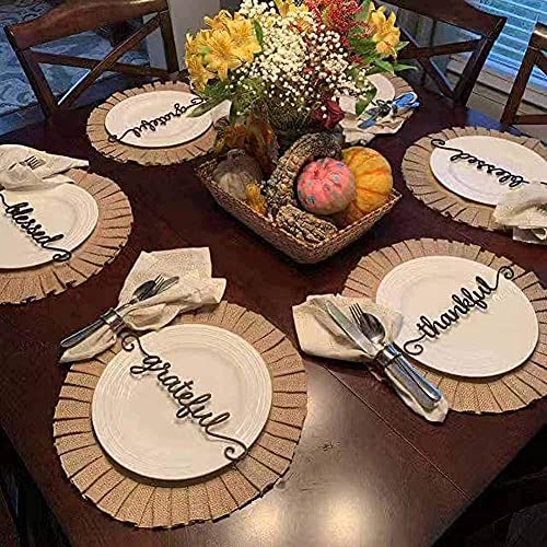 Luckyshe Boho Round Placemats Farmhouse Natural Burlap Place Mats 15" Diameter Rustic Home Decor For Dining Table,Ruffled 1,Set Of 8 #TOP5