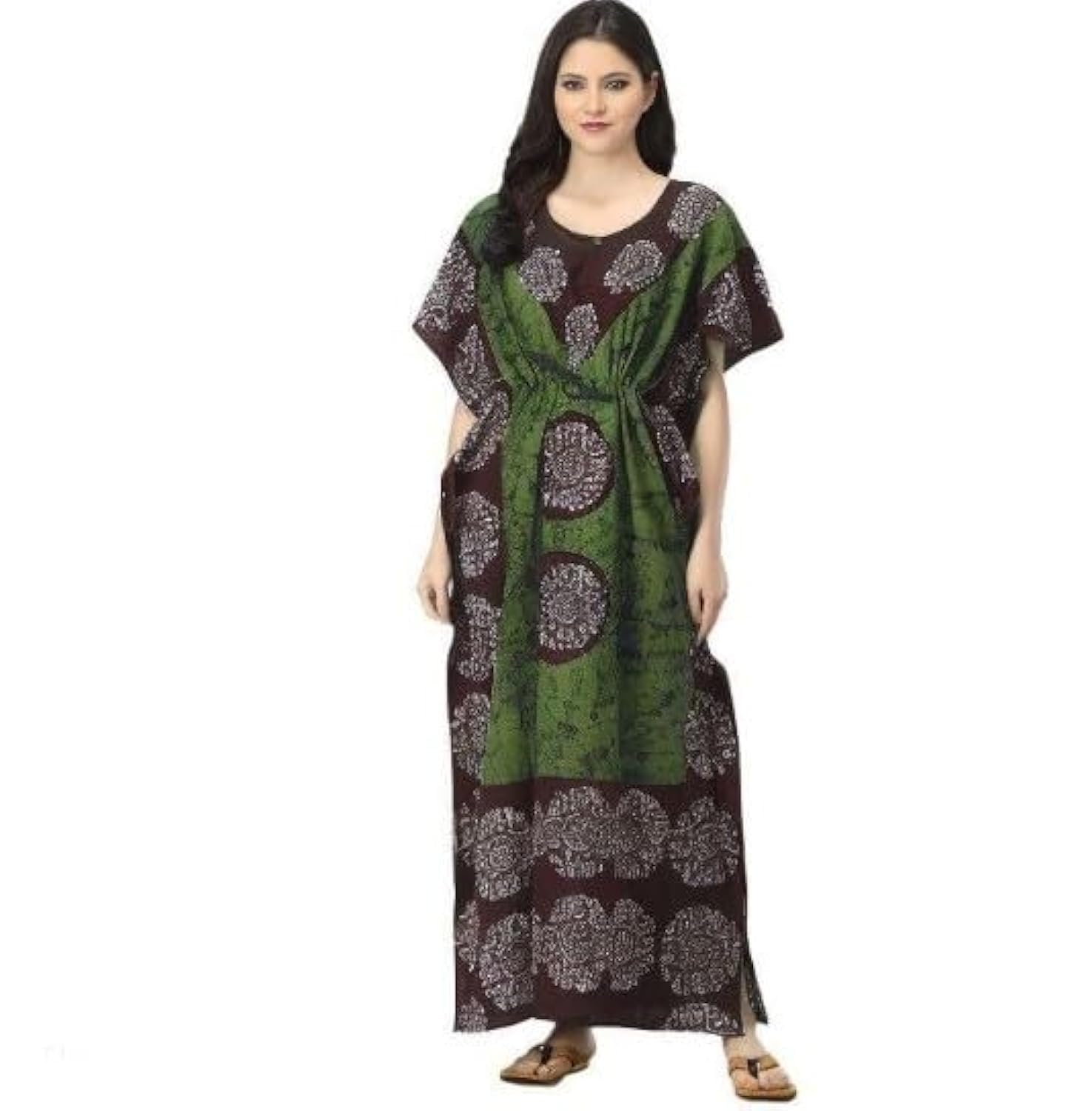 ukal Women's Indian Cotton Batik Paisely Floral Printed Kaftan Dress-picture-27