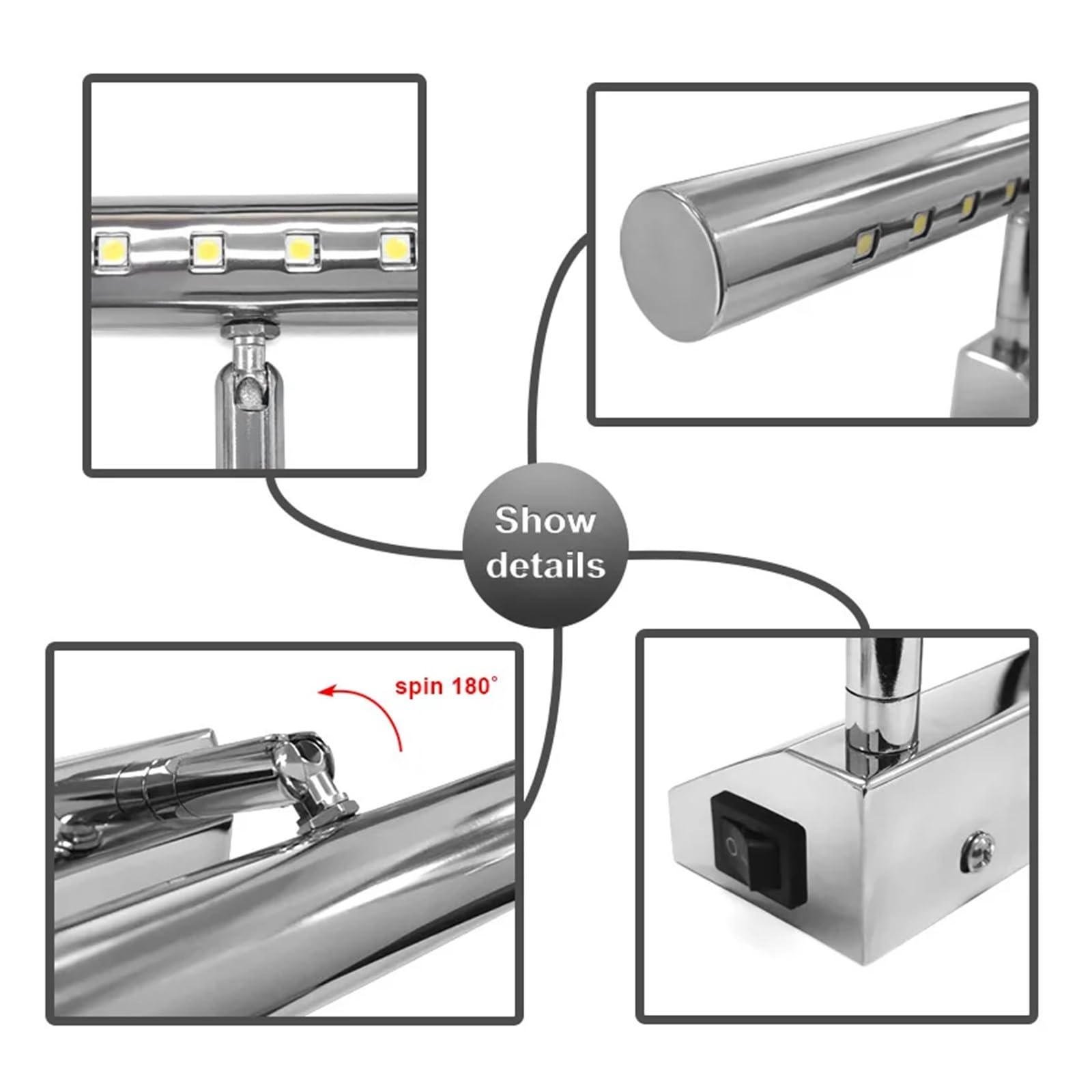 Luci Esposizione Per Quadri Lampada Da Parete A LED In Acciaio Inossidabile Di Alluminio 3W / 5W / 7W Luce Bianca Calda Bianca For Armadietti A Specchio Da Bagno Con Interruttore(Warm white,5W 40cm)