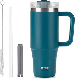 Tumbler with Straw and Lid, 11 Oz Insulated Travel Mug with Straw, Double Wall Stainless Steel Ice Coffee Cup, Leakproof Travel Mug, Large Tumbler Cup with Handle (Lake Blue)