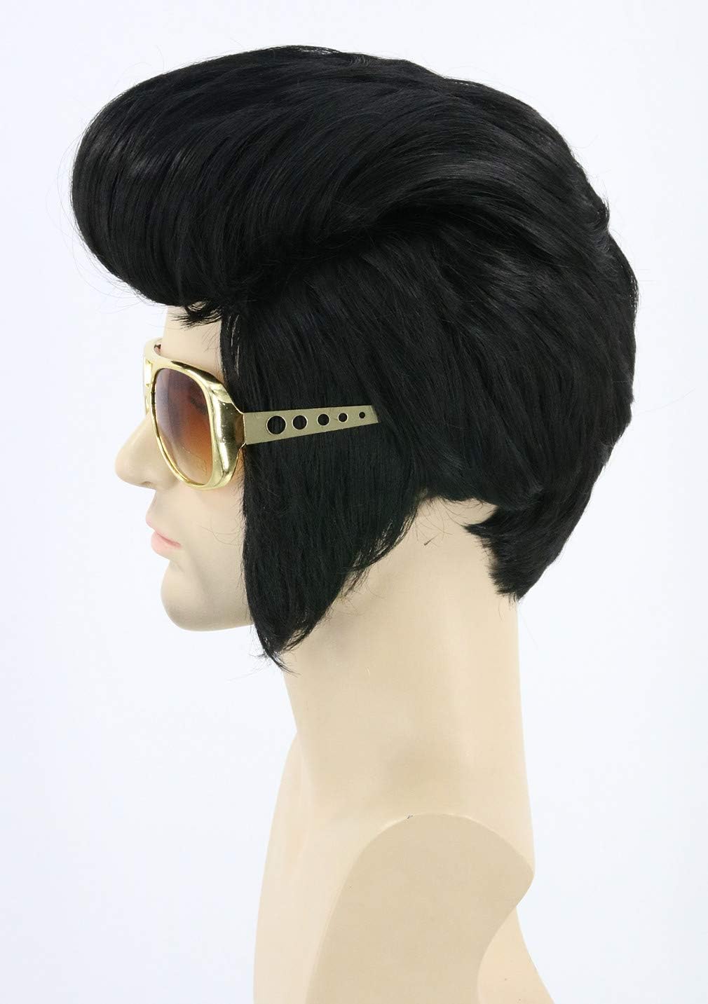 LeMarnia Men's Black Short Disco Wig for 50's Rock Style Cosplay Halloween Costume Party Wig (Excluding Glasses) - Image 4