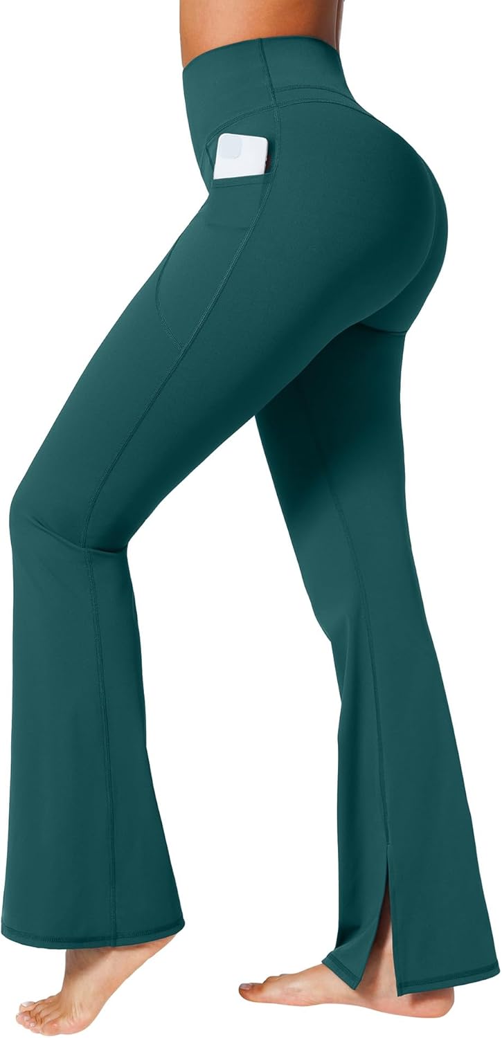 BRXL 30" Flare Leggings for Women No Front Seam High Waist Tummy Control Mini Flared Workout Yoga Pants Pockets