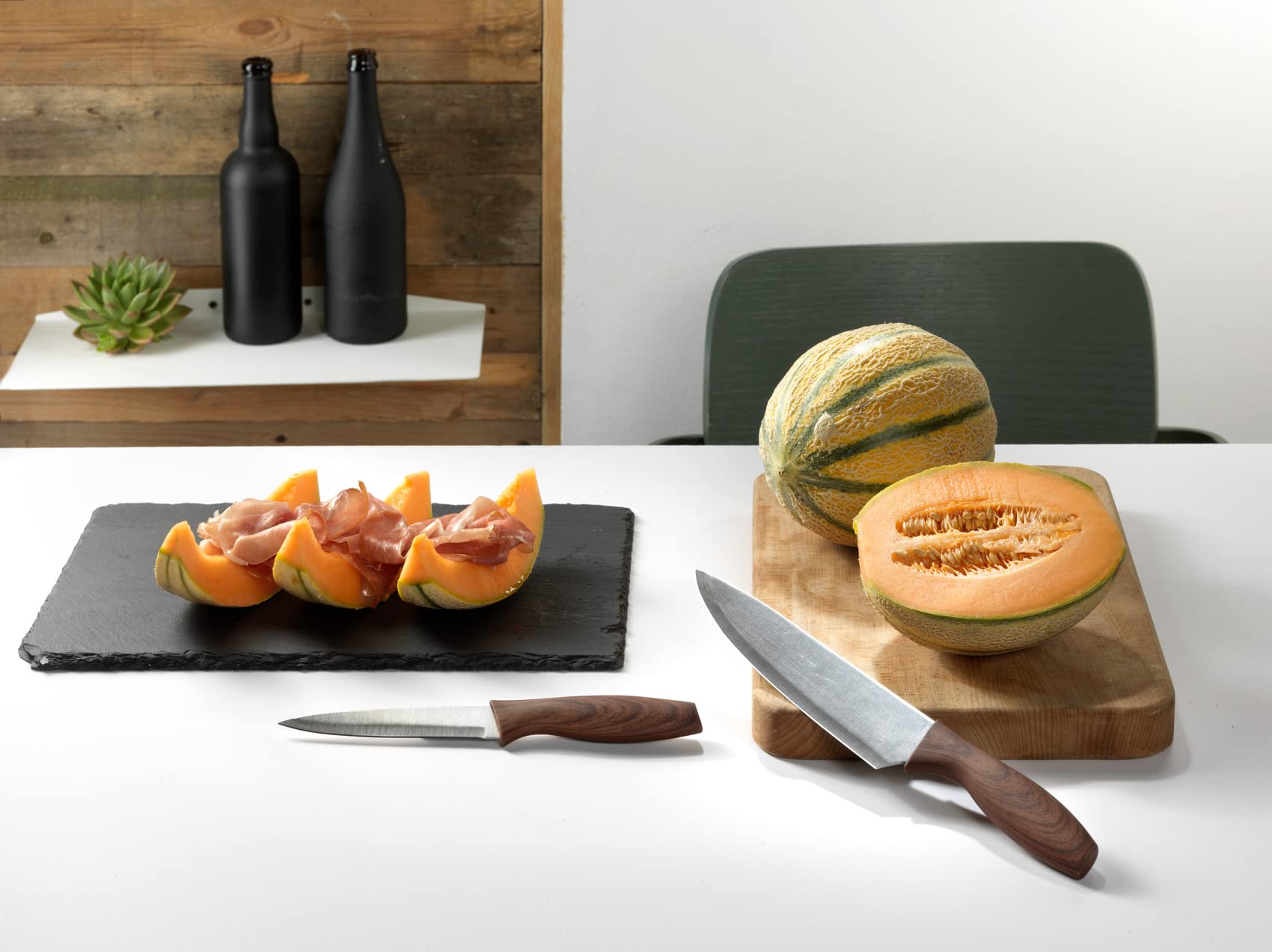 MOPITA SMART LIVING - Set 4 Coltelli Da Cucina DORA Di Q.b., Lame In Acciaio Inox E Manico Ergonomico Soft Touch Effetto Legno, Da 8,75 Cm A 20 Cm, Design Italiano