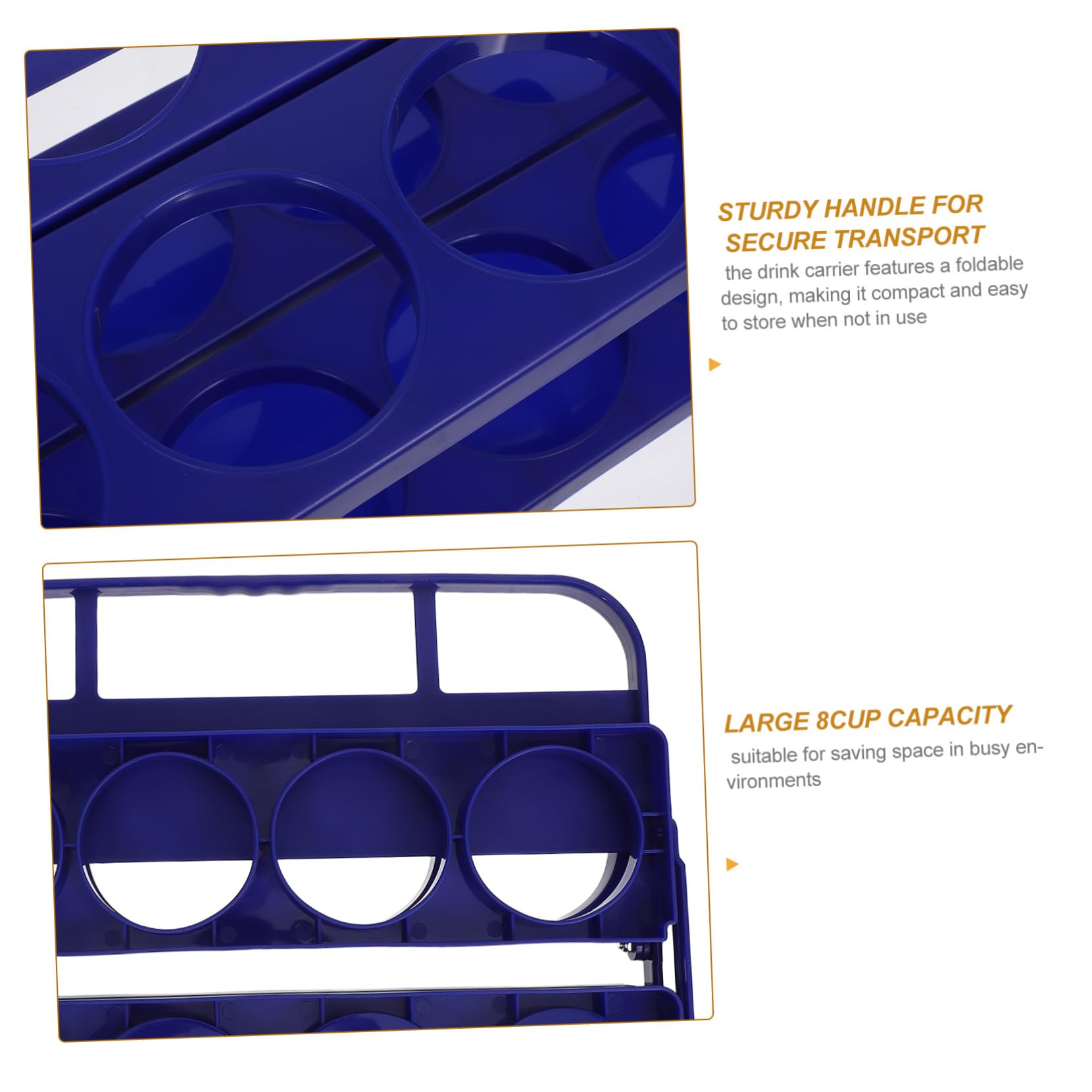 Amosfun Portabevande Pieghevole in Plastica Blu, Portabicchieri con Manico per 8 Tazze, Facile da Riporre, per Calcio e Feste