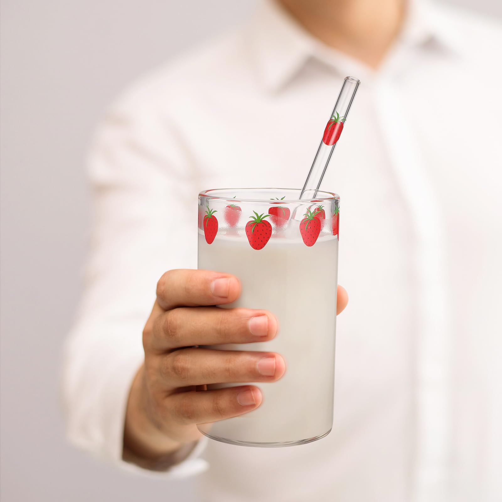 UPKOCH Bicchiere di Vetro con Fragole Tazza di Latte Trasparente con Cannuccia Set di 2 Tazze Compatte per Casa E Colazione Facile da Pulire E Pratica per Bevande Fresche