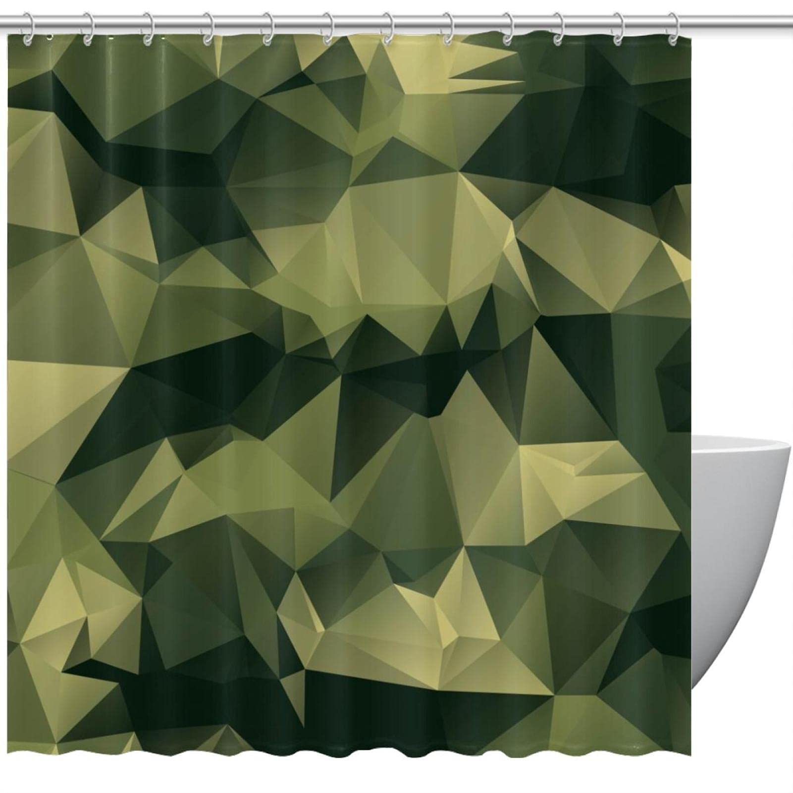 Rideau de douche motif camouflage géométrique vert imperméable grand format 182cm