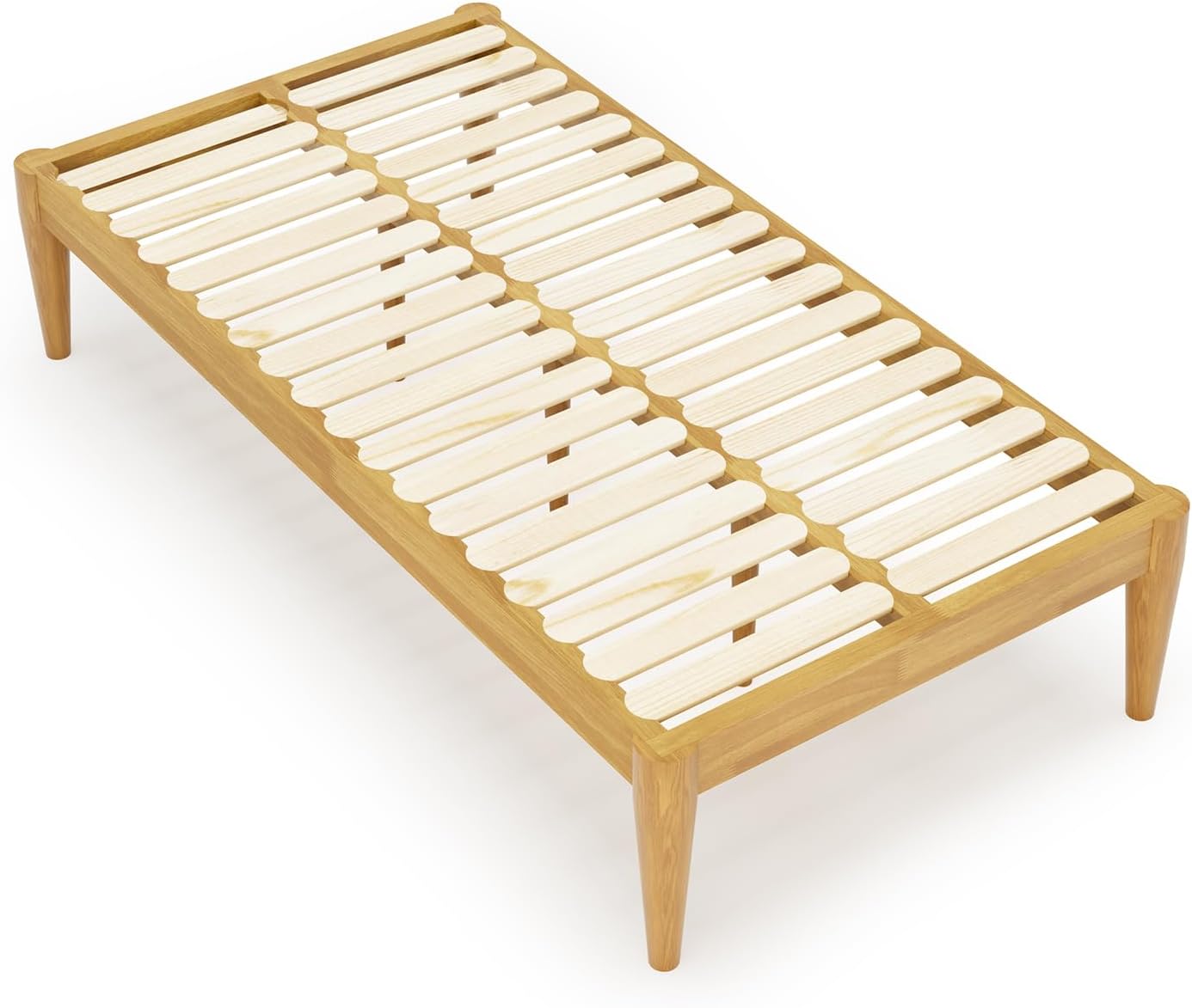 IOTXY Twin Platform Bed Frame - Solid Wood 16-Inch Height Mattress Foundation Base with Densely Slats and Heavy-Duty Support Legs, No Box Spring Needed, Oak