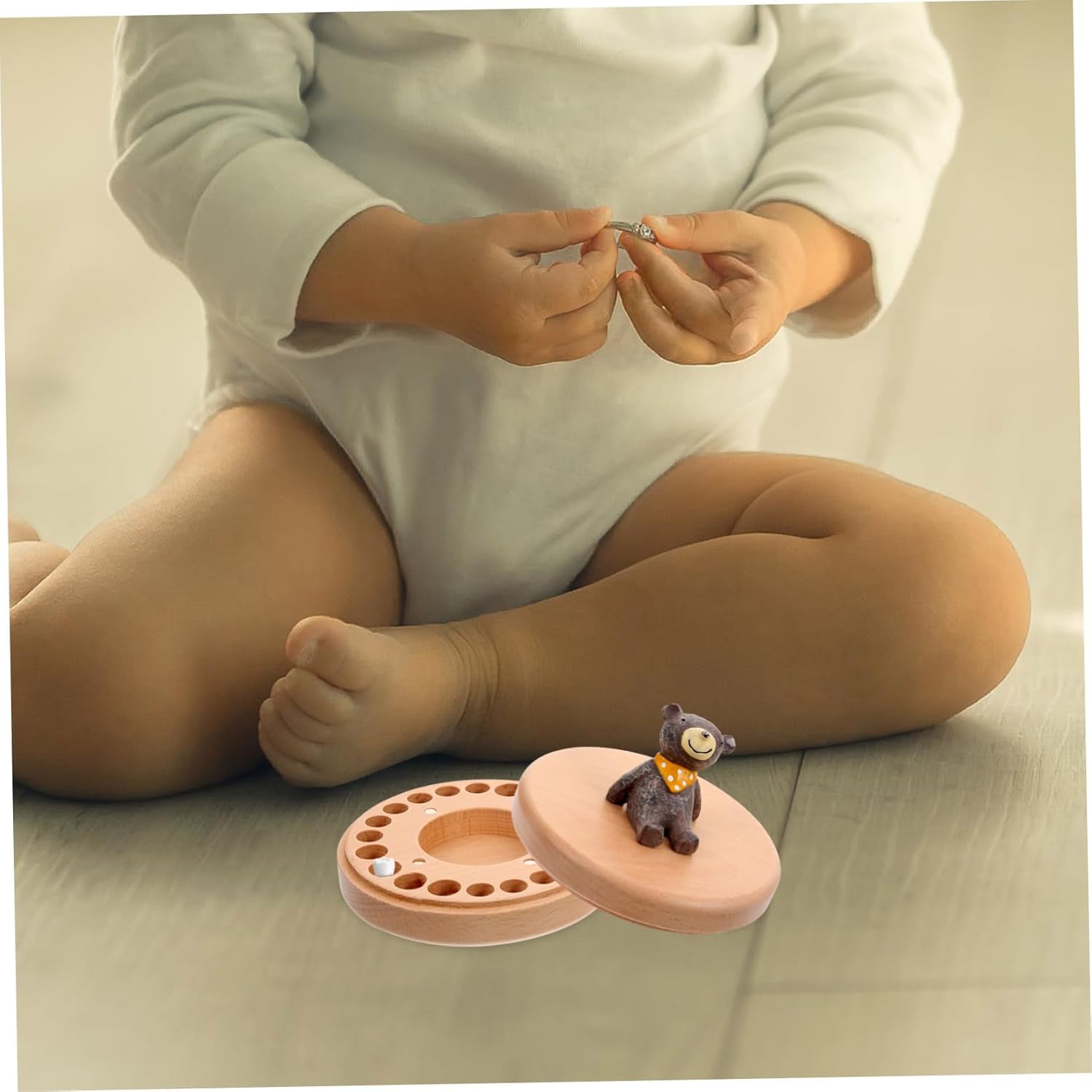 UPKOCH Teeth Container Wooden Keepsake Box for Teeth and Lanugo Hair Unique Showers and Birthdays Safe and Smooth for Newborn Memories