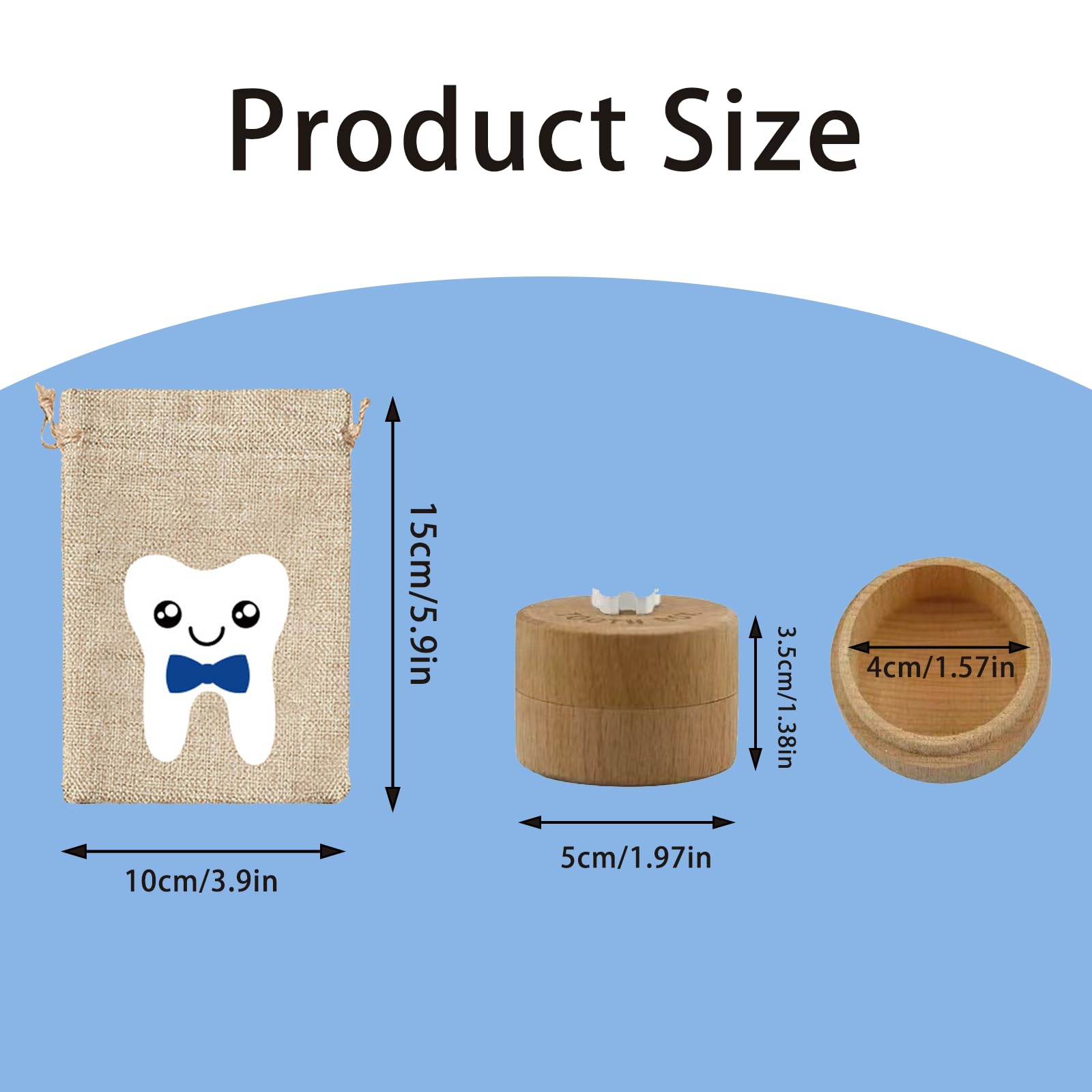 fKiZanthene Wooden Tooth Fairy Box, 3D Carved Wooden Tooth Box & Tooth Fairy Bag Set - Image 2
