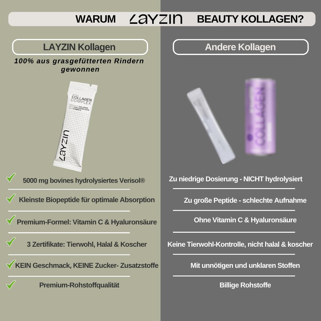 Kollagenpulver für Frauen mit Verisol®-Kollagen, Hyaluronsäure & Vitamin C – Anti-Aging-Schönheitsformel zur Hautverjüngung sowie für Haare & Nägel – Stärkt die Haut, Halal – 60 Sachets, Unisex