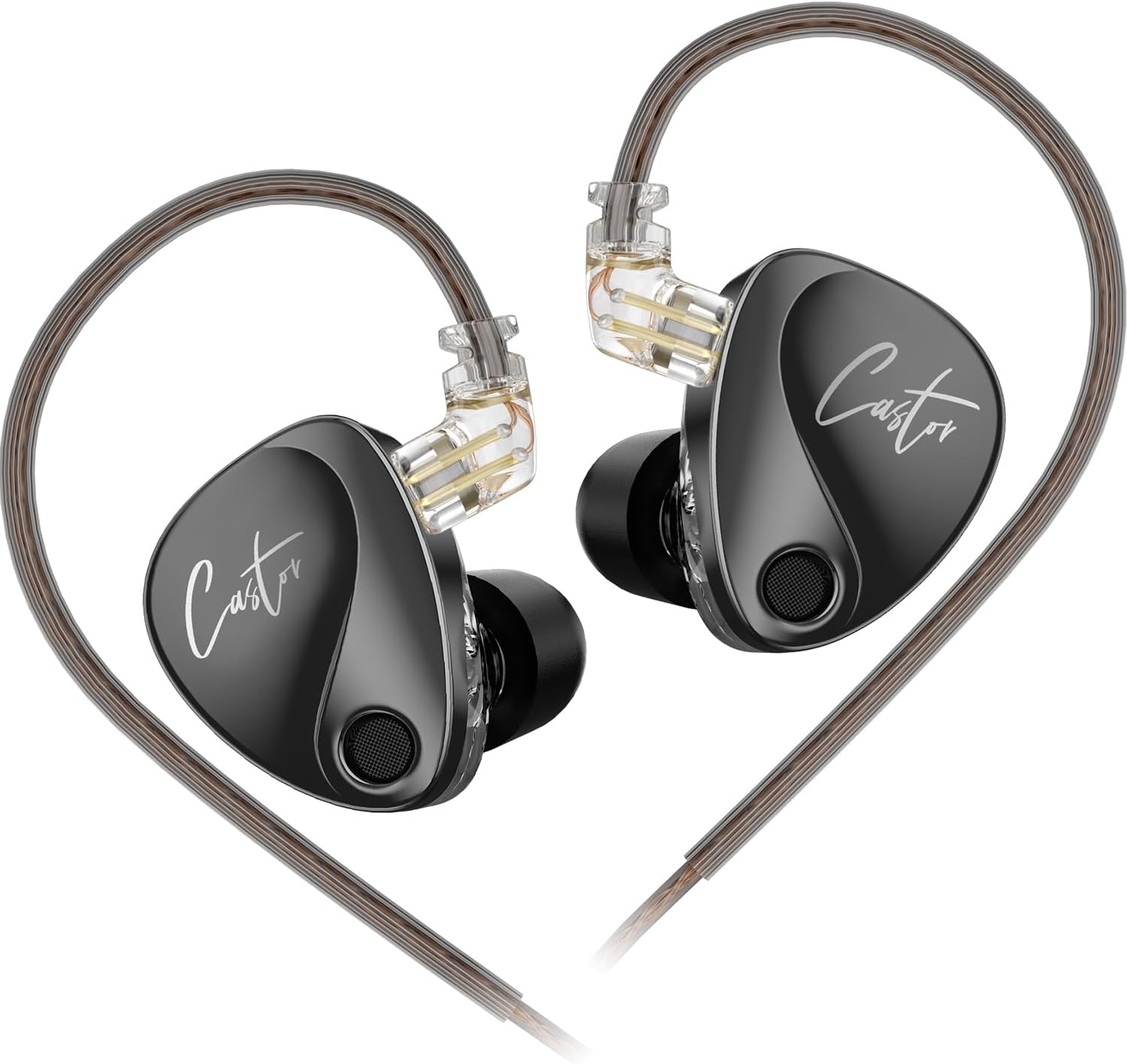KZ Castor HiFi Earbuds Headphones,KZ Stereo Dual Dynamic Driver in-Ear Earphones 0.75mm Cable, Tunable in-Ear Monitor Headset (Black(bass), Without mic)
