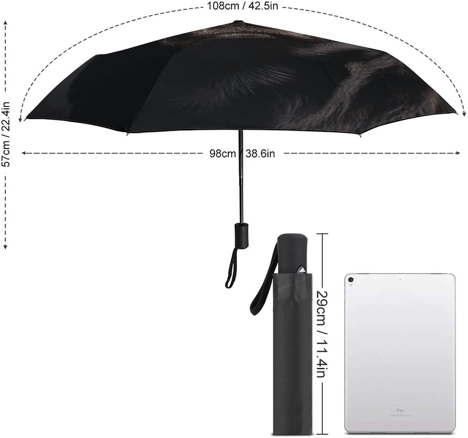 Windproof Travel Umbrellas for Rain Auto Open Close Folding Rain Umbrella Black Lab Dog Portable Umbrella for Travel