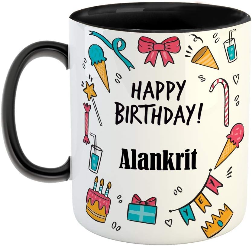 FurnishFantasyFurnishFantasy Ceramic Coffee Mug - Best Gift for Happy Birthday Mug , Color - Black, Name - Alankrit
