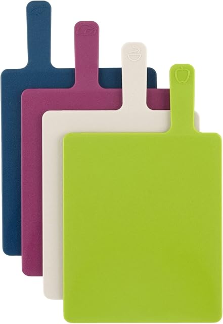 Salter BW04768 Rectangular Paddle Index Style Chopping Board Set with Food Preparation Indicators, Non-Slip Stand, Dishwasher Safe, Multi-Colour, Set of 4
