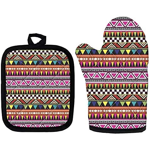 GLENLCWE Ethic Tribal Geometrical Oven Mitts and Pot Holders Sets Heat Resistant Heavy Duty Stylish Kitchen Ware 2 Pieces Cover