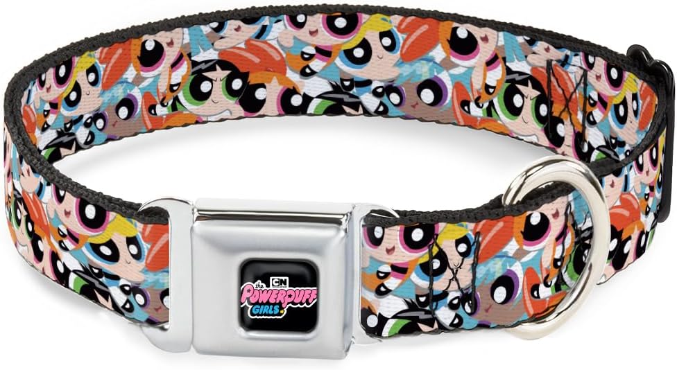 Warner Bros. Easy Adjustable Metal Seatbelt Buckle Quick Release Dog Collar, The Powerpuff Girls Expressions, 9.5 to 13 Inches 1.0 Inch Wide-Small