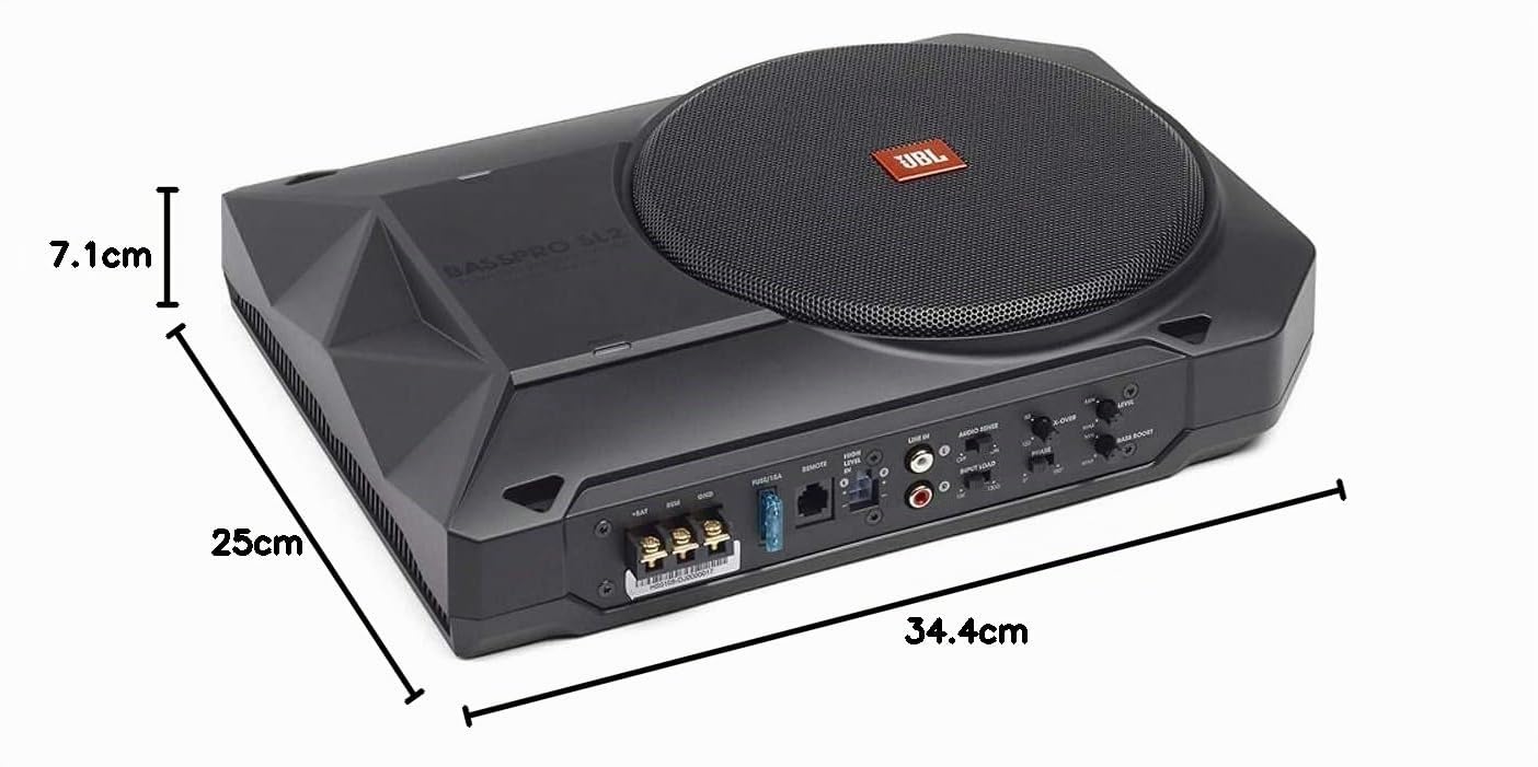 JBL BassPro SL2 Subwoofer coche activo de 8 pulgadas - caja subwoofer autoamplificado bajo el asiento del coche de 125 vatios de Harman Kardon