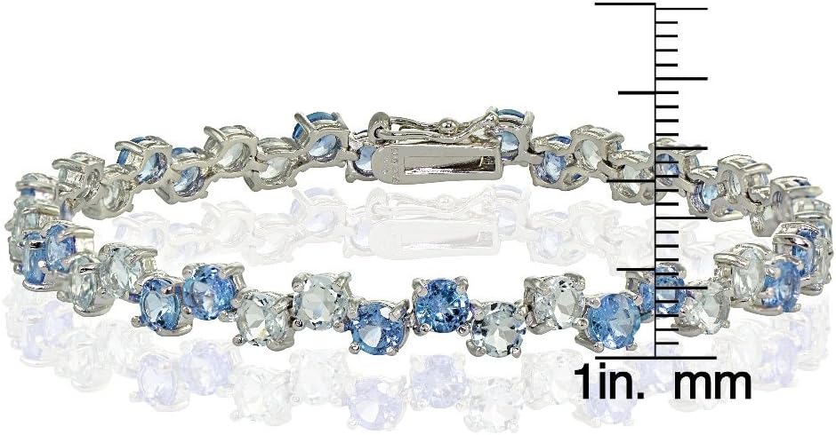 Ice Gems Sterling Silver 4mm London Blue and Blue Topaz Round Bracelet