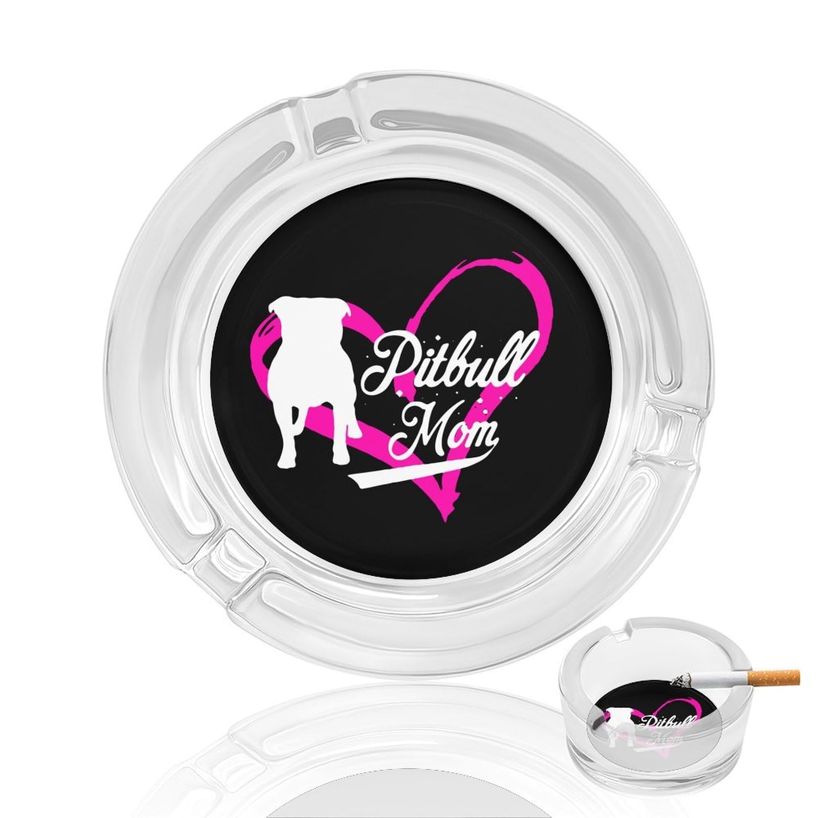 Proud Pitbulls-Mom Ashtray Portable Round Glass Outdoor Ash Tray for Home Office Garden Pub