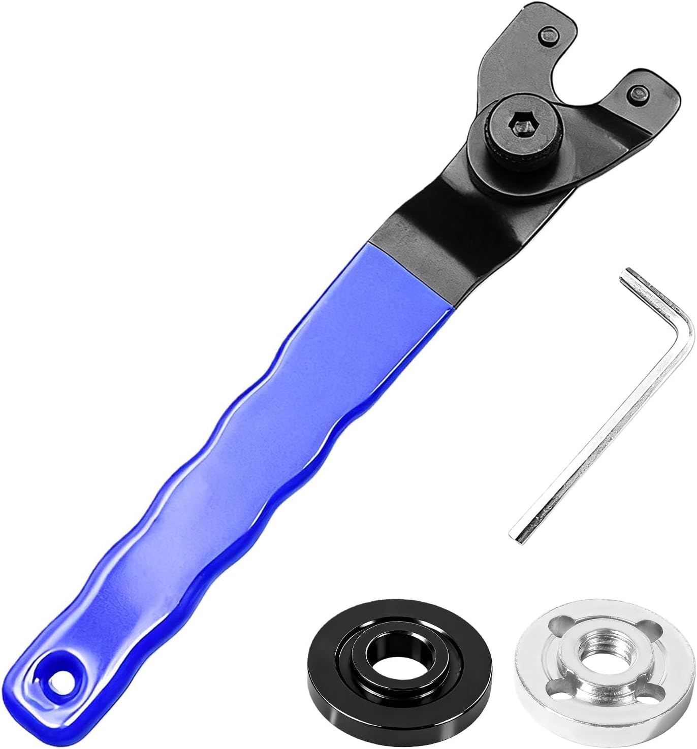 Universal Angle Grinder Spanner Tool - 10-40mm Adjustable Pin Spanner Wrench with Allen Key for 4-9 inch Grinders & Polishers, Flange Repair Tool (Blue)