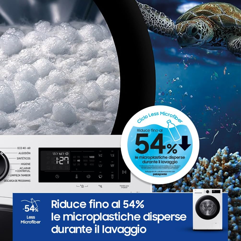 Samsung Lavatrice Crystal Clean WW80CGC04DAEET Libera installazione, 8 Kg, Wifi, Ecobubble, Vapore, Carica Frontale, 60l x 85h x 60p cm