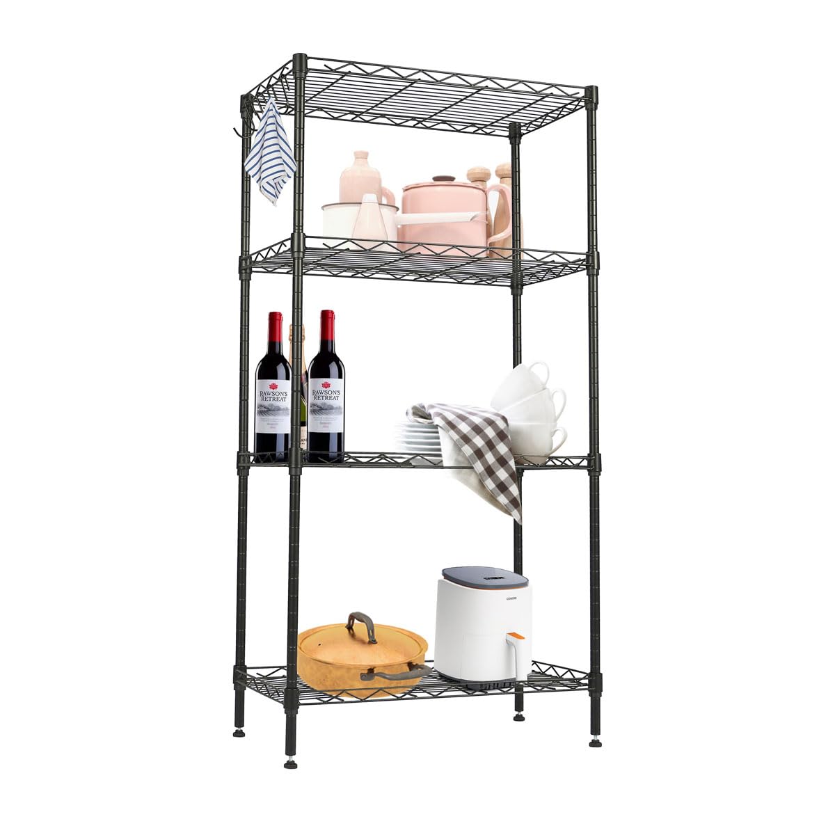 Estantería metal para baño - cocina - garaje ducha 4 Niveles o Estantes de almacenaje - Ajustables en altura 108x29x54cm Metálica Con Ganchos - Fácil montaje - Carga total 275kg - Robusta y fuerte