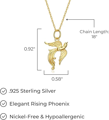 Miniatura 3 de MORGAN & PAIGE . Collar de plata de ley 925 chapada en oro amarillo de 18 quilates con colgante de fénix ascendente para mujer, elegante collar