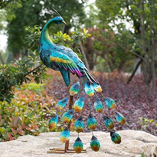 Kircust Metal Peacock Garden Statue and Sculpture, Peacocks Yard Art Lawn Ornament for Outdoor Backyard Porch Patio Decor(1-Piece)
